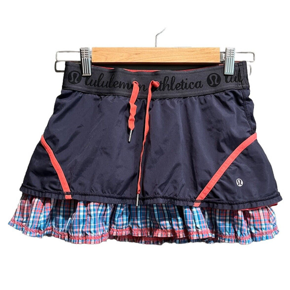 Lululemon Resolution Blue Rad Plaid Drawstring Women's Skirt Skort Size 4 Rare - Picture 1 of 4